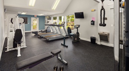 Fitness Center with treadmills and free weights 