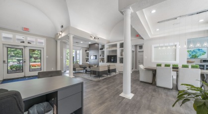 Resident lounge with ample seating and leasing office