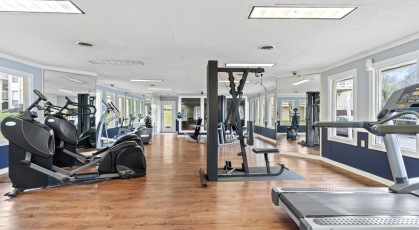 Fitness Center with treadmills and free weights 