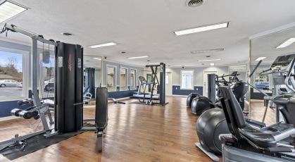 Fitness Center with treadmills and free weights 