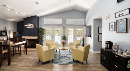 Resident Lounge with comfortable seating and Complimentary Coffee Bar