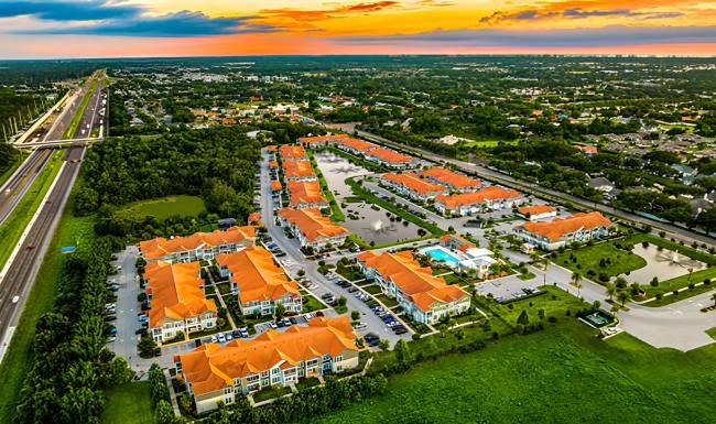 an aerial view of an apartment complex