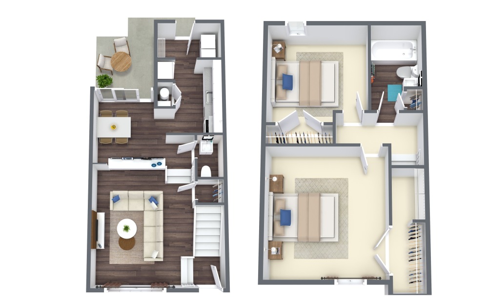 Warwick Townhome - 2 bedroom floor plan layout with 1.5 bathroom and 1022 square feet