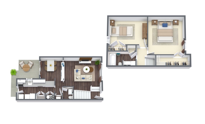 Russell Townhome - 2 bedroom floor plan layout with 1.5 bathroom and 1100 square feet