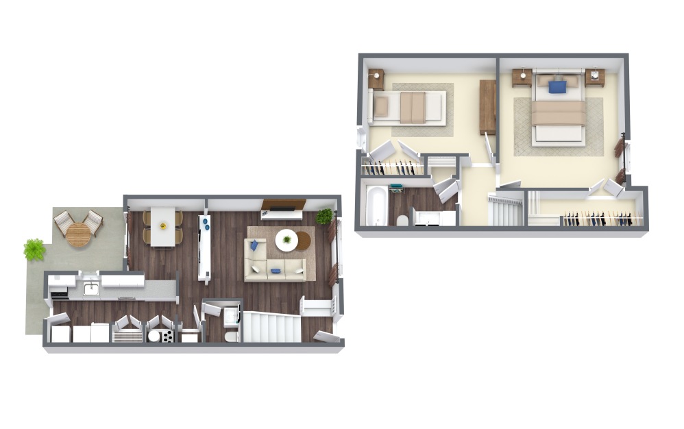 Russell Townhome - 2 bedroom floor plan layout with 1.5 bathroom and 1100 square feet