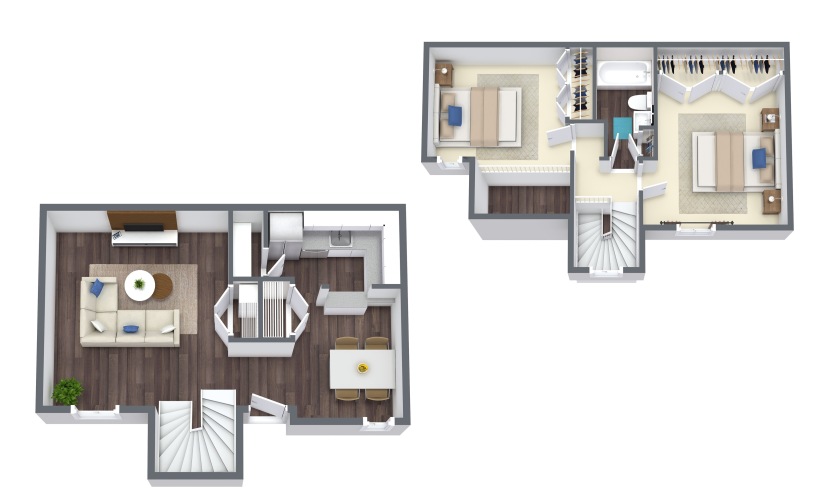 Cheyne Loft Townhome - 2 bedroom floor plan layout with 1 bathroom and 992 square feet