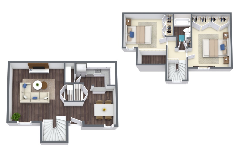 Cheyne Loft Townhome - 2 bedroom floor plan layout with 1 bathroom and 992 square feet
