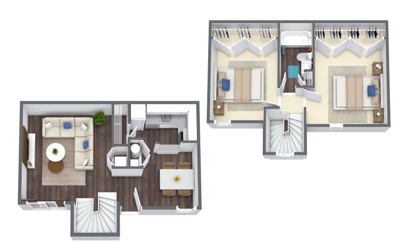 Cheyne Townhome - 2 bedroom floor plan layout with 1 bathroom and 992 square feet