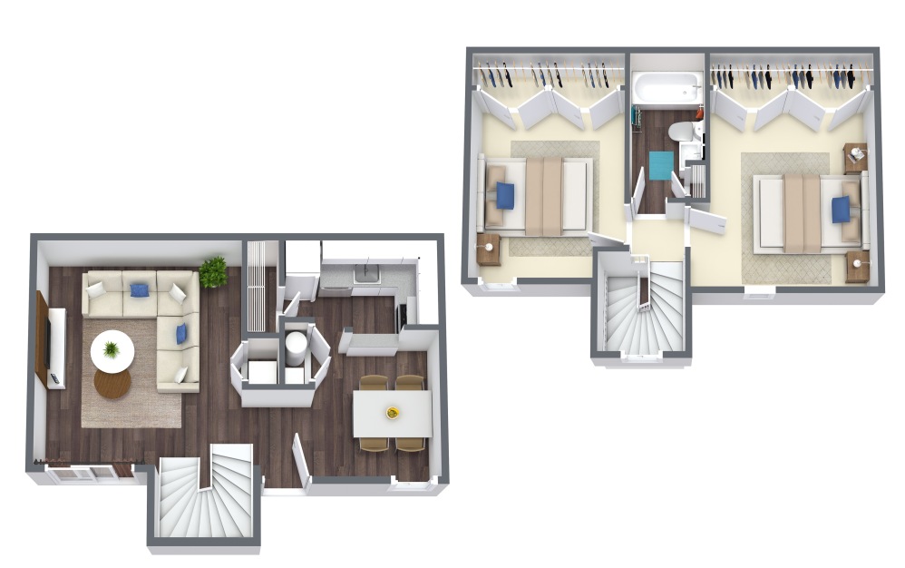 Cheyne Townhome - 2 bedroom floor plan layout with 1 bathroom and 992 square feet