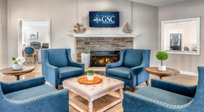Clubhouse with ample seating and fire place