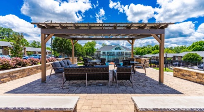 Social area with grilling stations and outdoor games