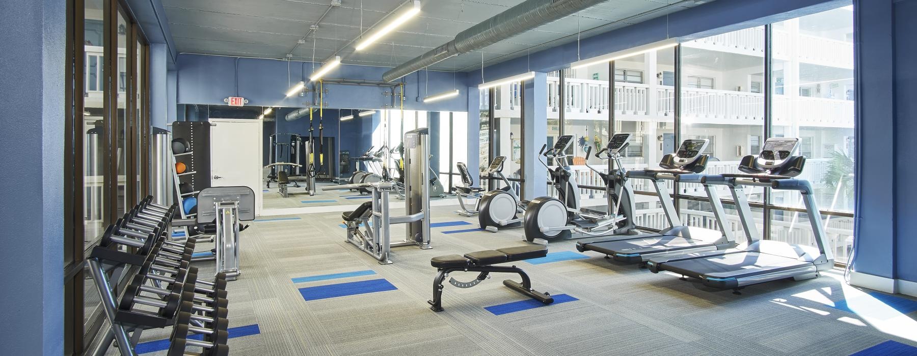 a gym with exercise equipment