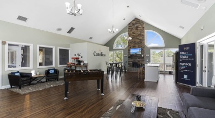 Clubhouse with foosball table and a coffee bar