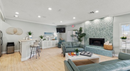 Clubhouse with a fully equipped kitchen and bar top seating 