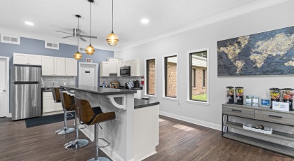 Resident Lounge with comfortable seating and Complimentary Coffee Bar