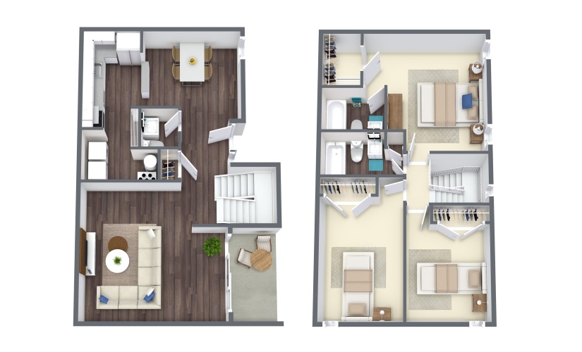 Euston Townhome - 3 bedroom floor plan layout with 2.5 bathrooms and 1270 square feet