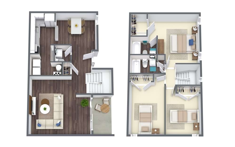 Euston Townhome - 3 bedroom floor plan layout with 2.5 bathrooms and 1270 square feet