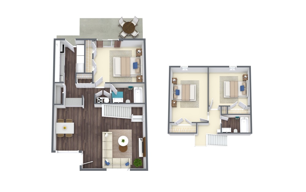 Rossmore Townhome - 3 bedroom floor plan layout with 2 bathrooms and 1258 square feet