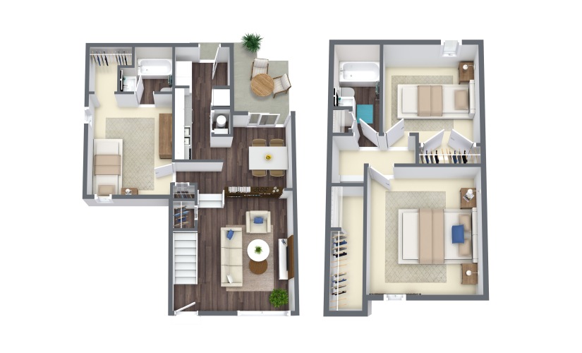 Lancaster Townhome - 3 bedroom floor plan layout with 2 bathrooms and 1276 square feet