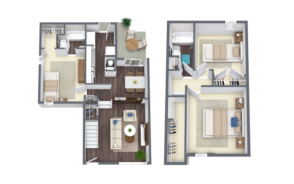 Lancaster Townhome - 3 bedroom floor plan layout with 2 bathrooms and 1276 square feet