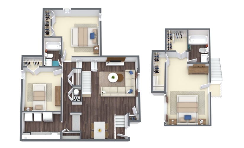 Sheffield Townhome - 3 bedroom floor plan layout with 2 bathrooms and 1292 square feet