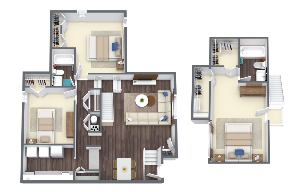 Sheffield Townhome - 3 bedroom floor plan layout with 2 bathrooms and 1292 square feet