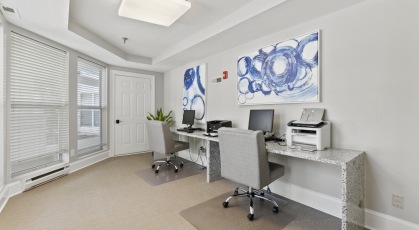 Business center with WiFi and computers 