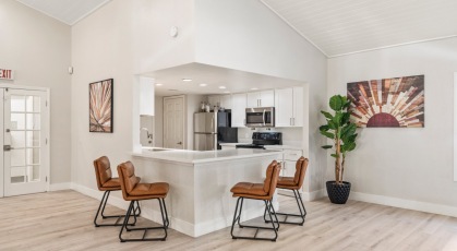 Clubhouse with a fully equipped kitchen and bar top seating 