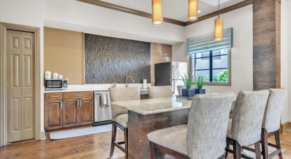 Clubhouse social seating area with kitchen