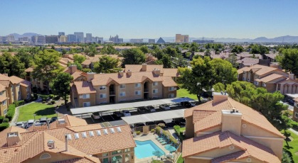 Aerial view of Royal Palms tranquil community 3 miles from the Strip