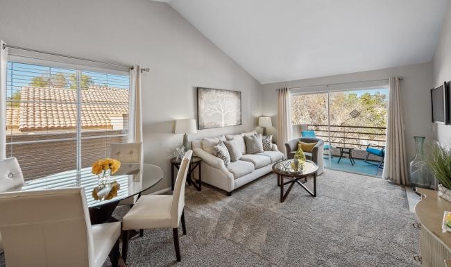 a living room with a large window