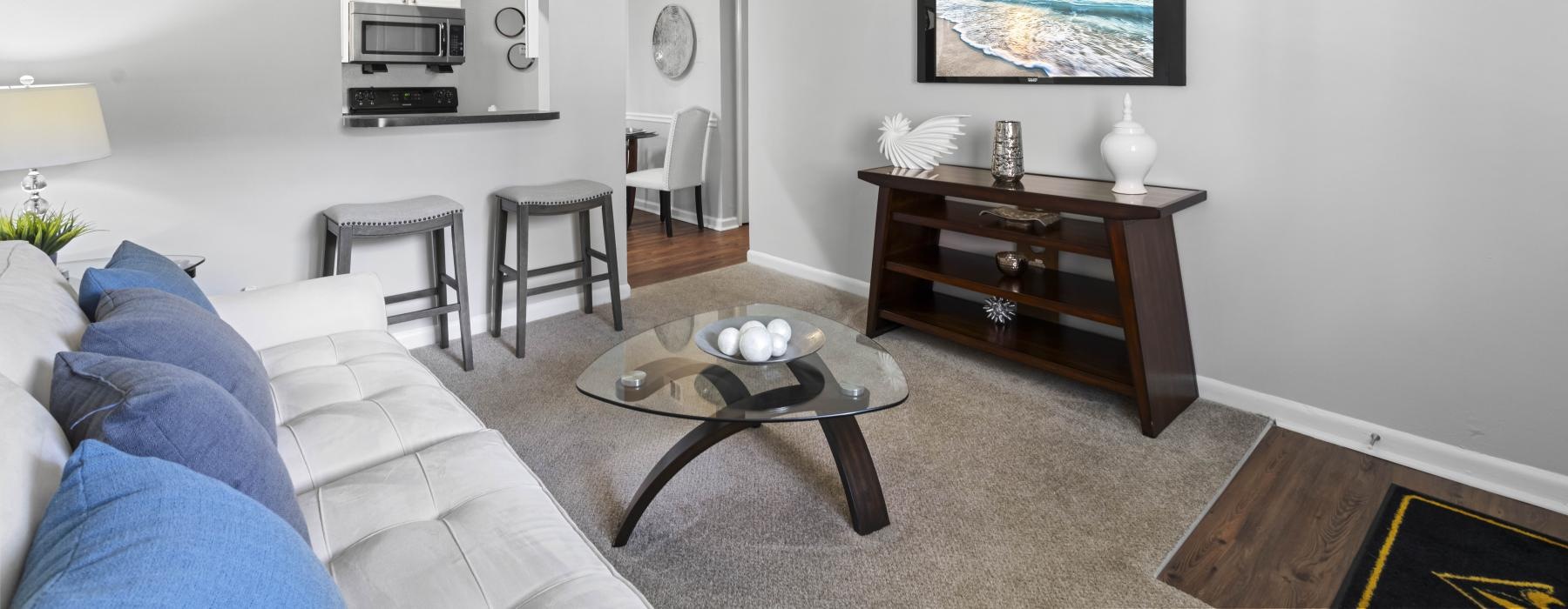 a living room with a tv and couches