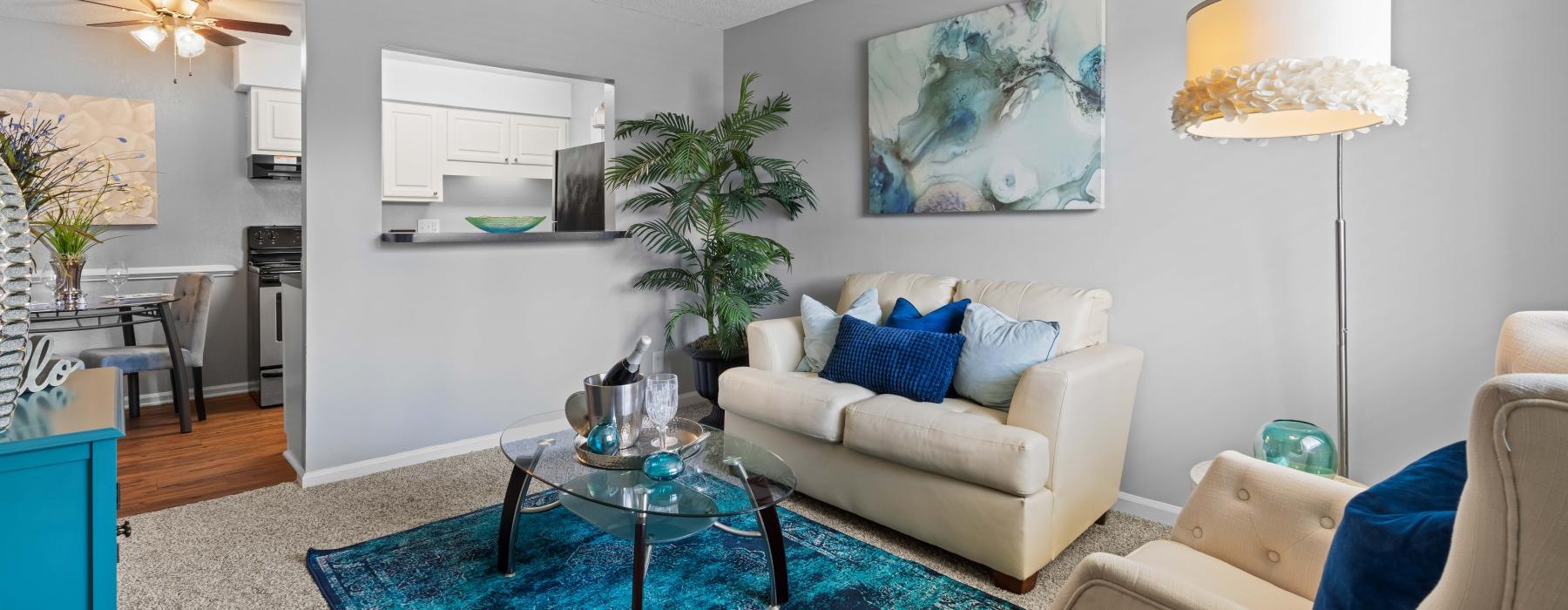 a living room with a couch and a coffee table