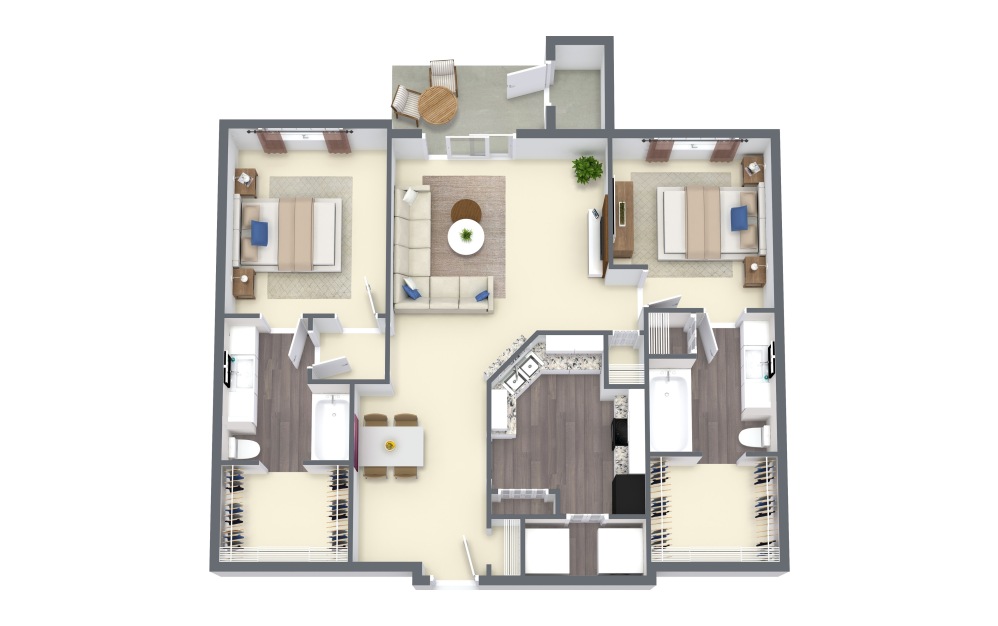 Bahama Breeze with patio - 2 bedroom floor plan layout with 2 bathrooms and 1198 square feet