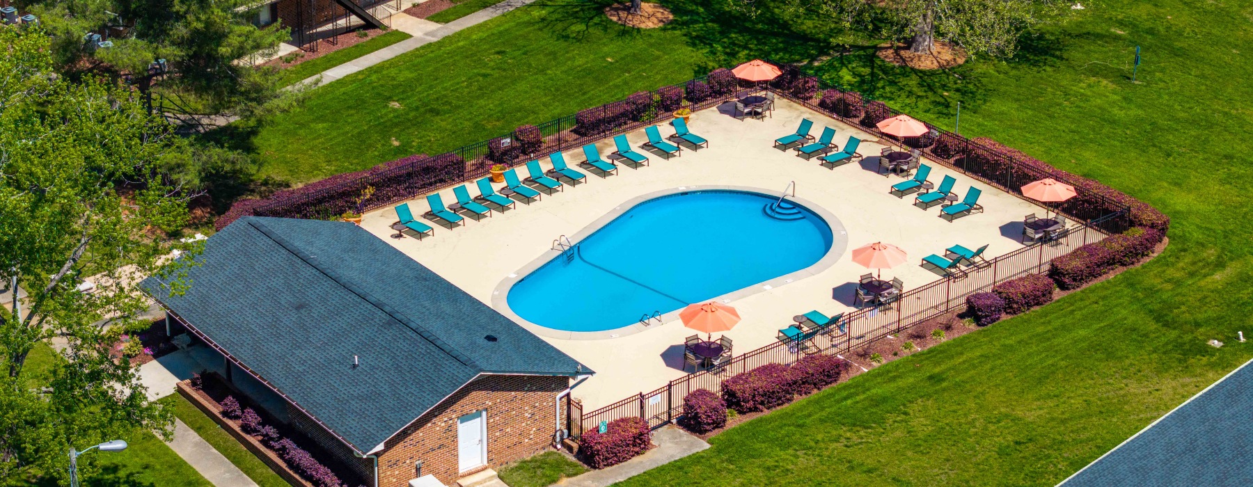 Aerial view of pool and community