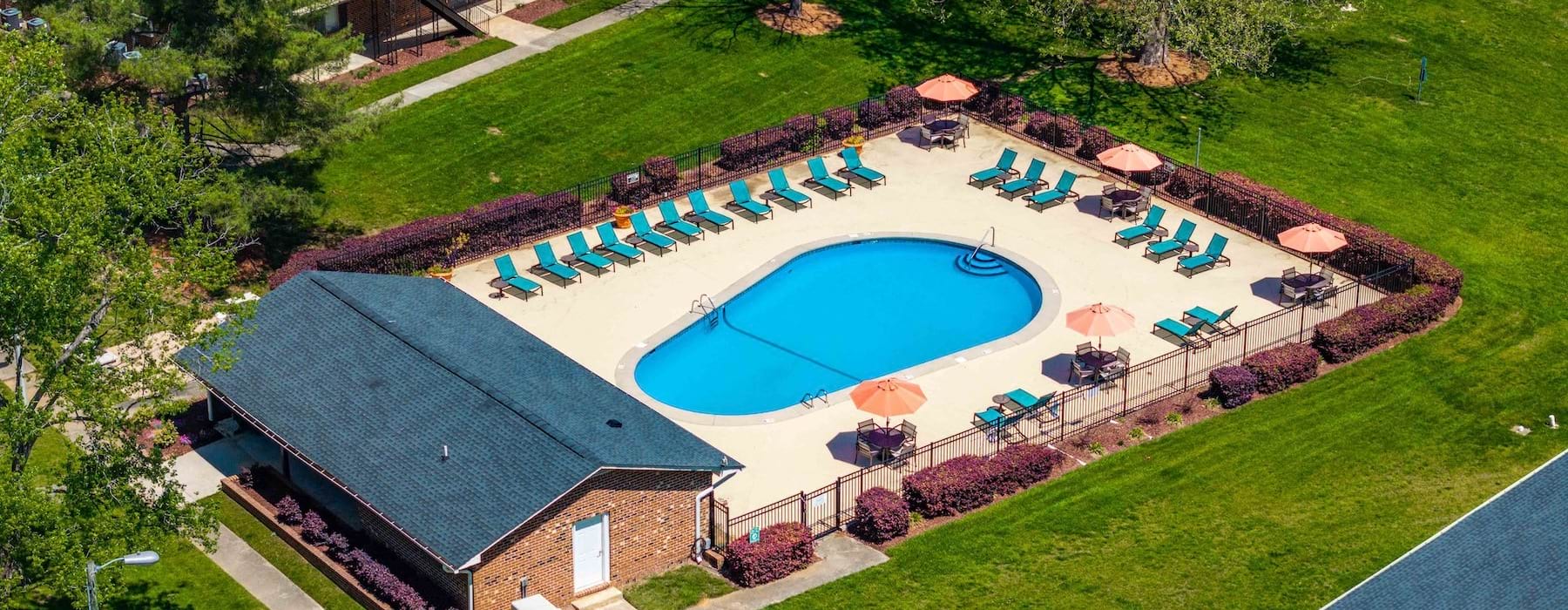 Aerial view of pool and community