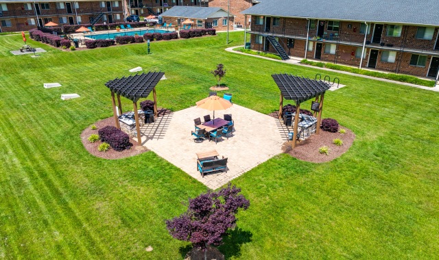 Sparkling swimming pool and resident social area with outdoor games!