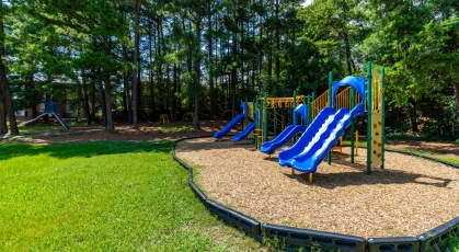 Playground with slides and climbing equipment