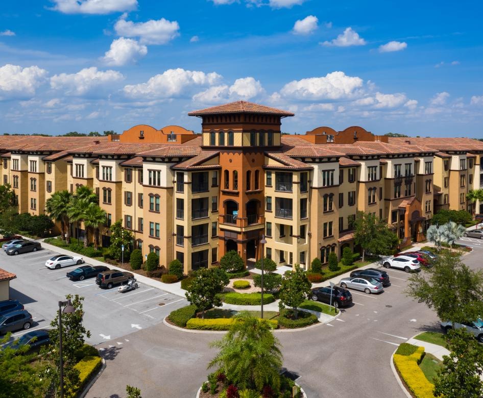 a building with a parking lot