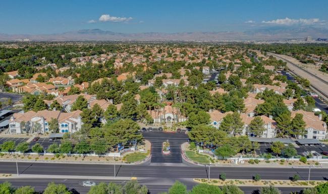 a city with trees and roads