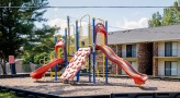 Playground with slides and climbing equipment