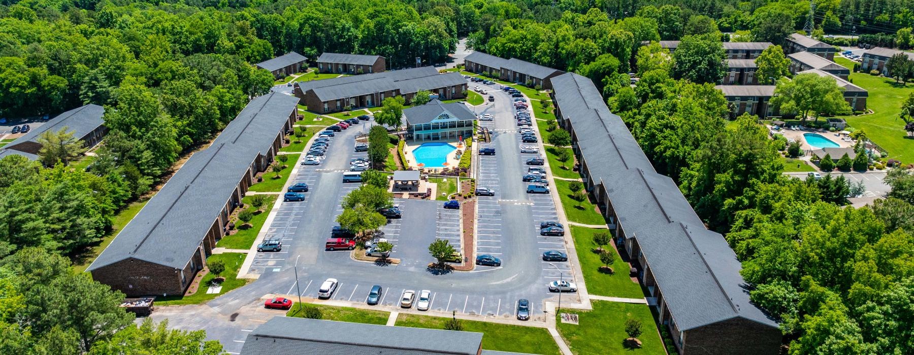 an aerial view of an apartment complex