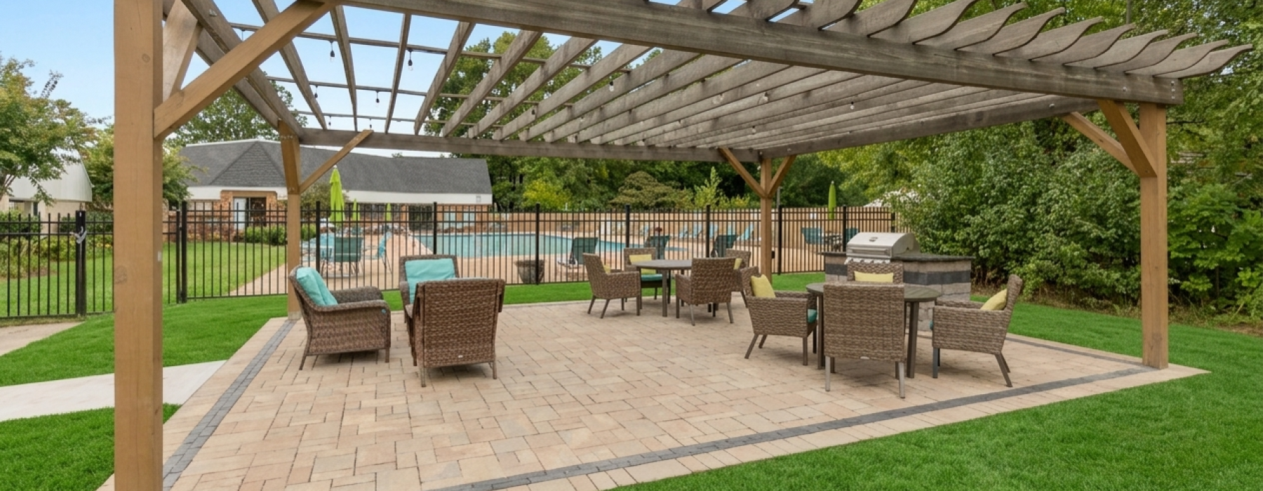 A grill area with tables and chairs