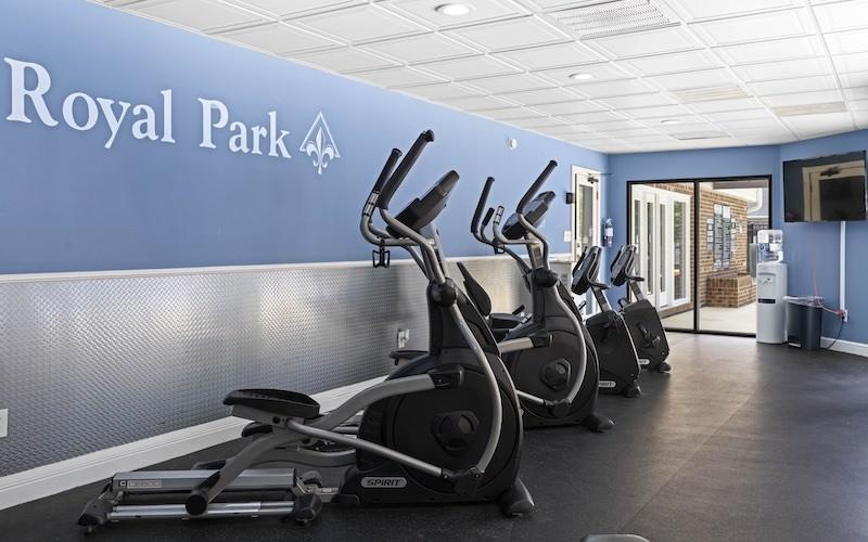 a row of exercise machines