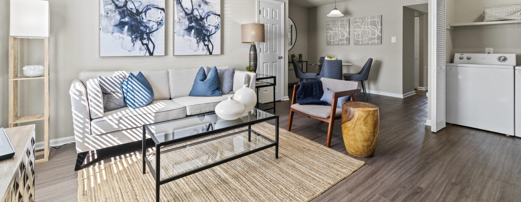 a living room with a couch and a coffee table