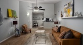 Living room with an open concept layout and fireplace