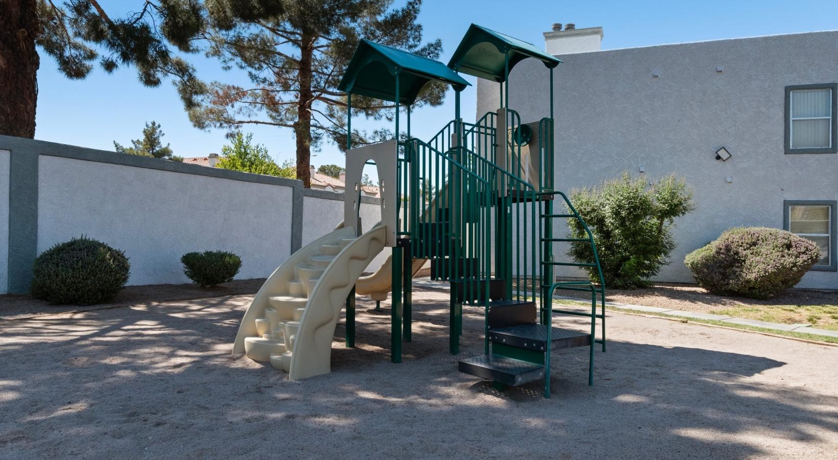 Playground with slides and climbing equipment