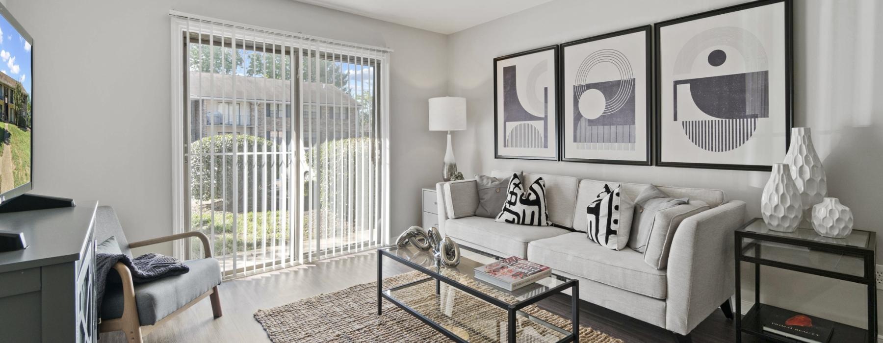 a living room with a couch and a coffee table
