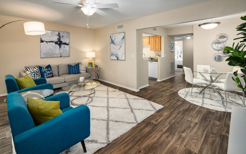 a living room with couches