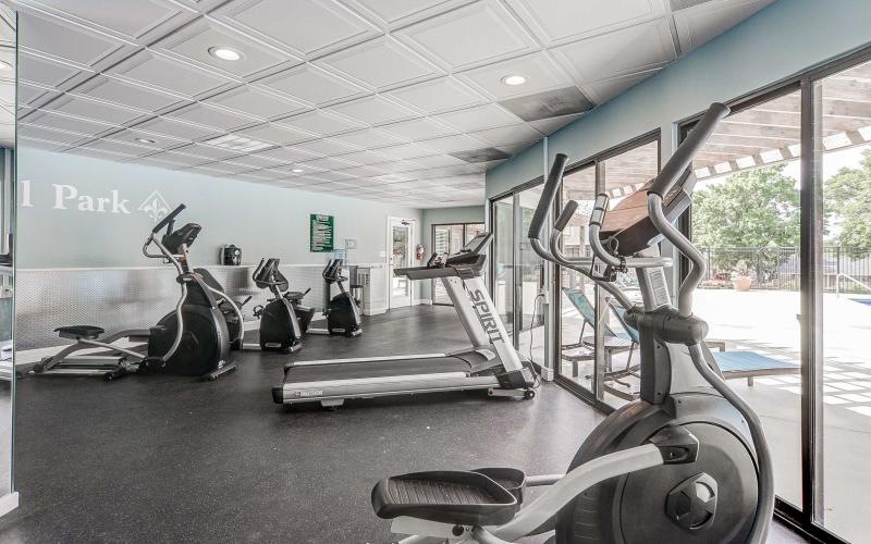 a gym with treadmills